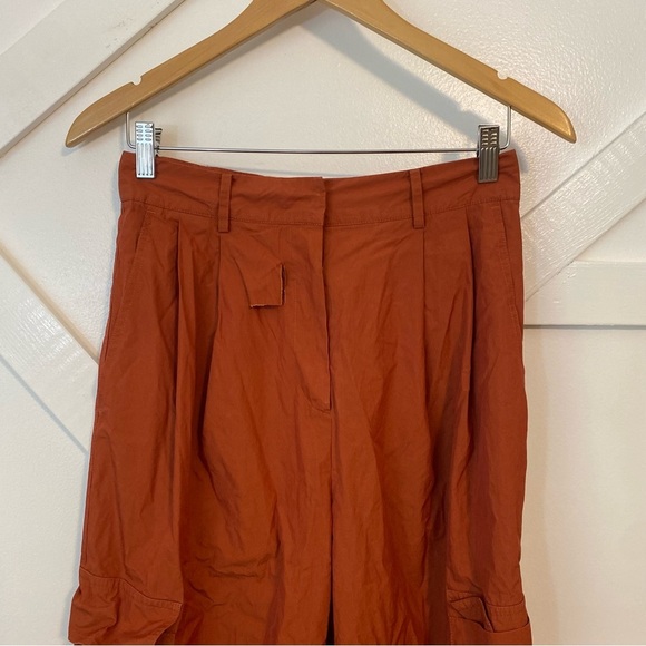 Drae Pleated High Waisted Cinch Ankle Baggy Nylon Cargo Pants Rust Orange Sz M - Picture 3 of 12